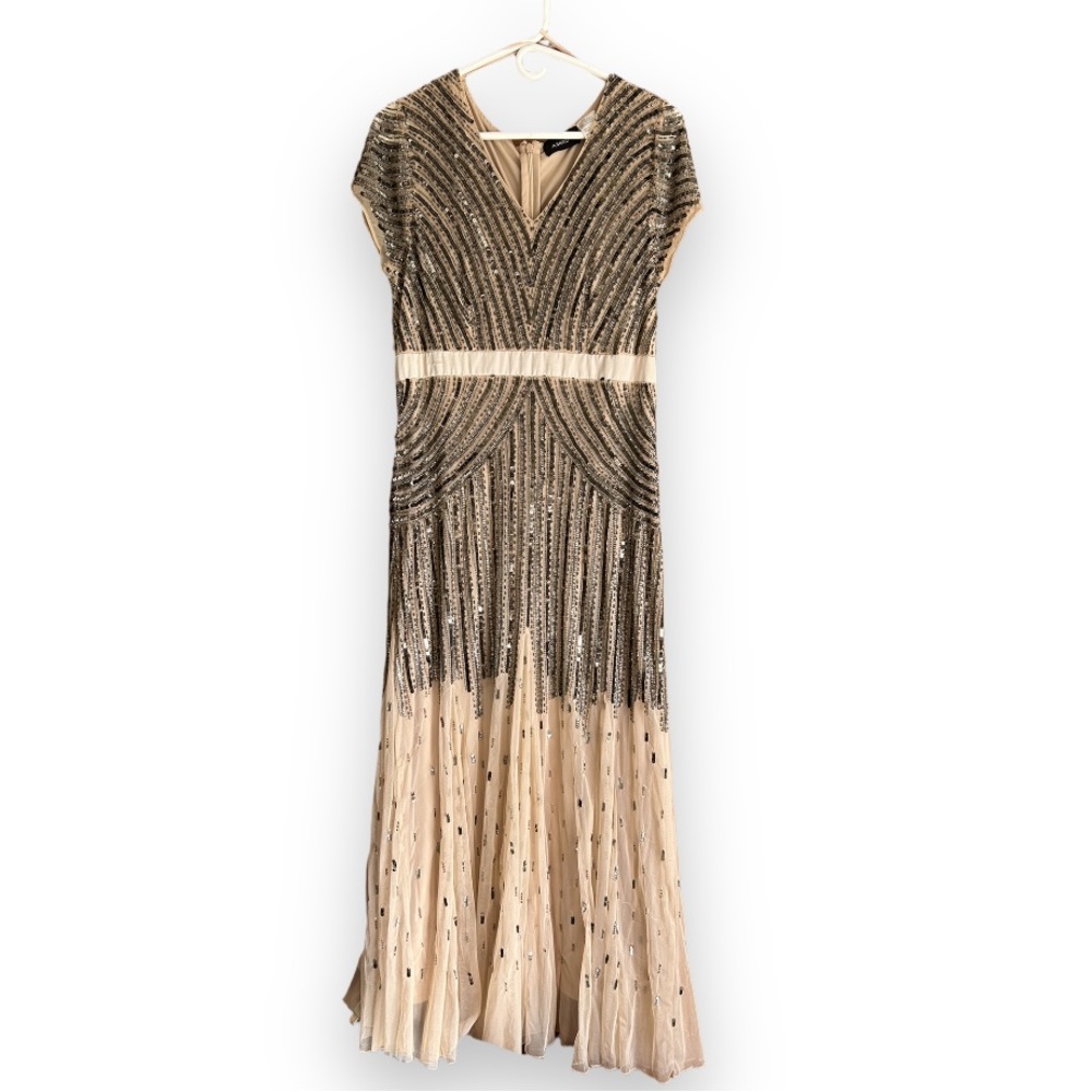 Ashro Giovanna Gown Dress, Size 14, Beaded Champagne